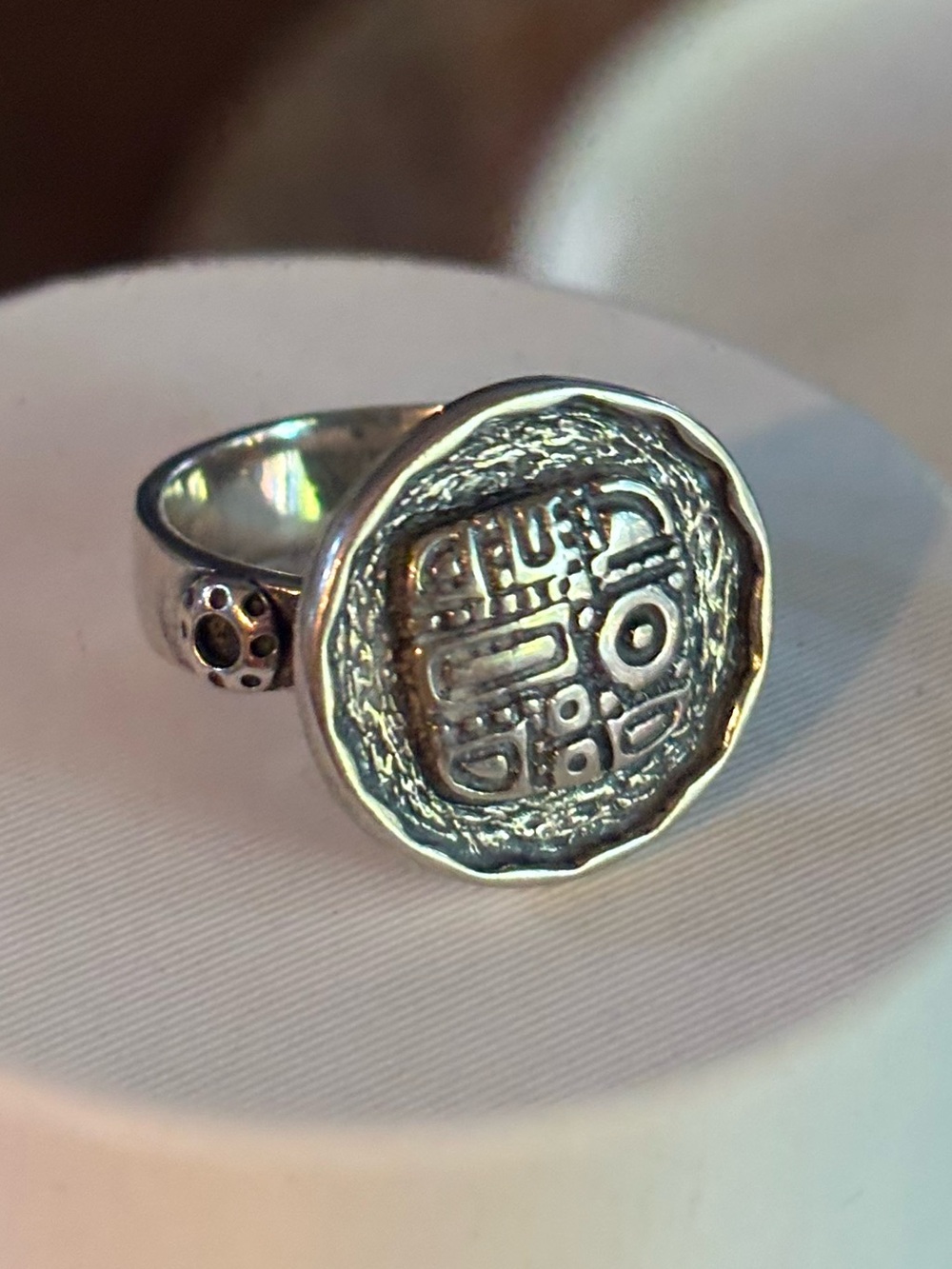 Silpada Aztec Mosaic Disc Ring 925 Sterling Silver Tribal Coin R1531 Size 8 10g